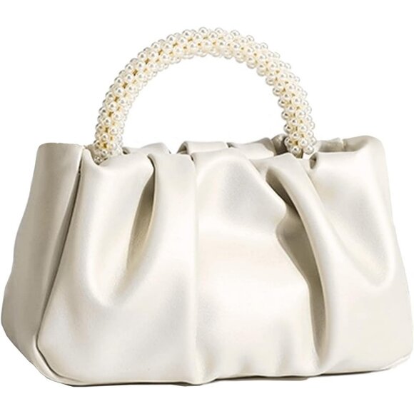 Beatfull Pearl Evening Purse Small Ruched Leather Clutch for Wedding & Party - Picture 1 of 9